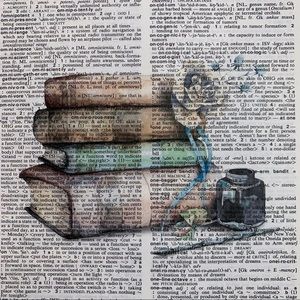 Dictionary Art Print Books and Rose Flower, Vintage Art Print